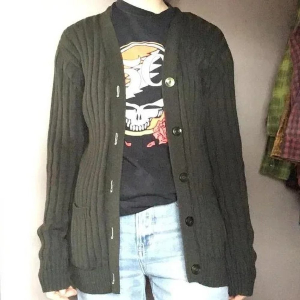 olive green cardigan